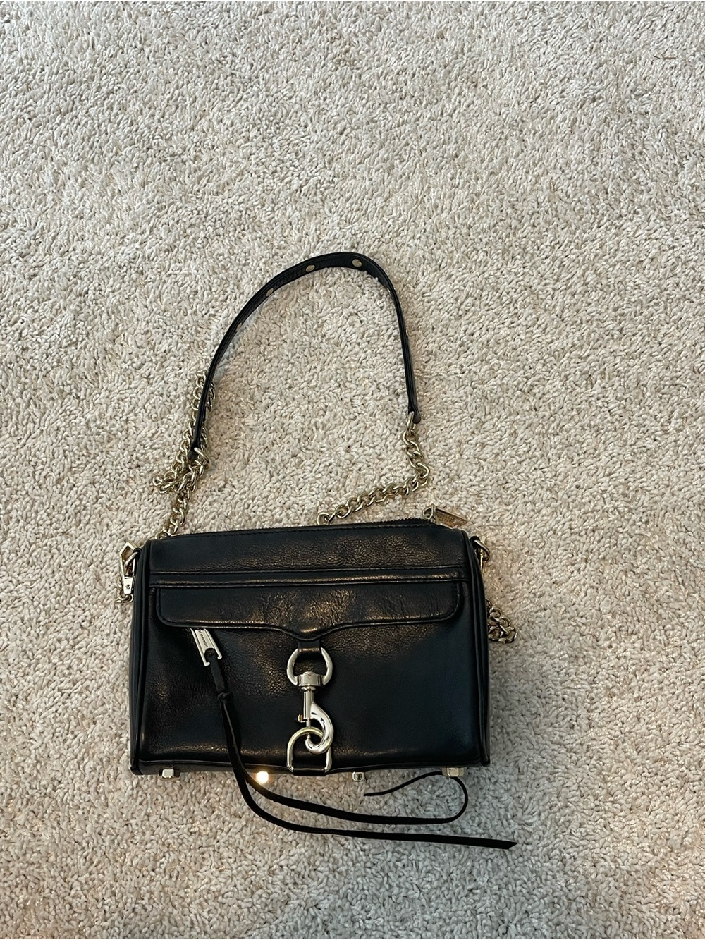Rebecca Minkoff Black Leather Shoulder Bag with Silver Chain